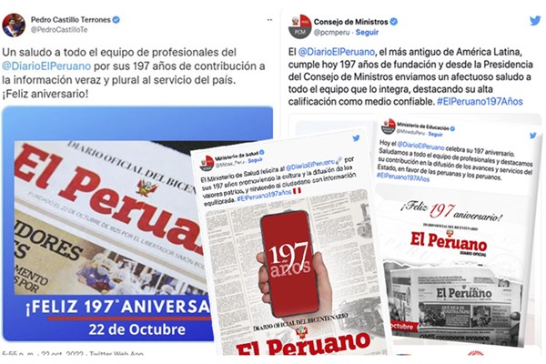 Presidente Castillo saluda a ‘El Peruano’ por 197° aniversario ...