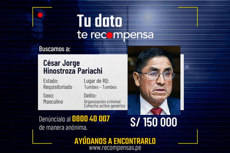 Mininter: Ofrecen S/ 150 mil por la captura de César Hinostroza